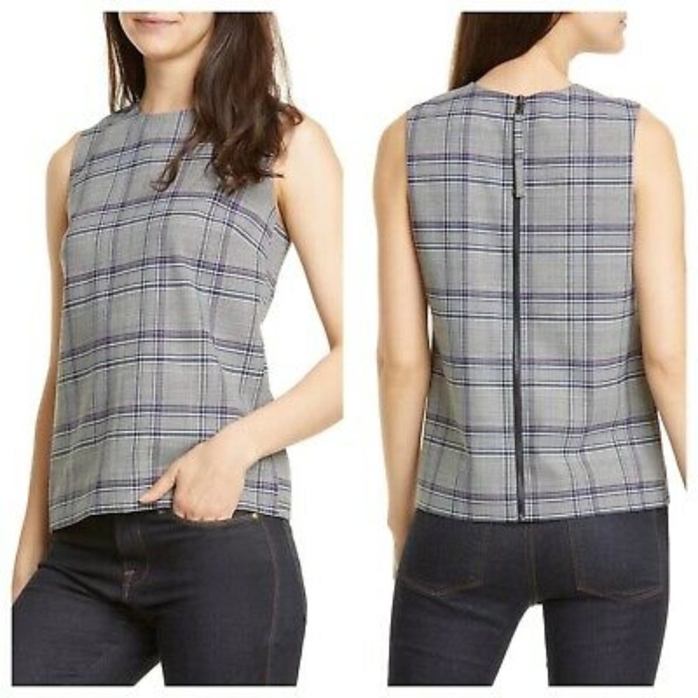 $199 Sleeveless Plaid Shell Purple Large PA97 - Picture 1 of 5